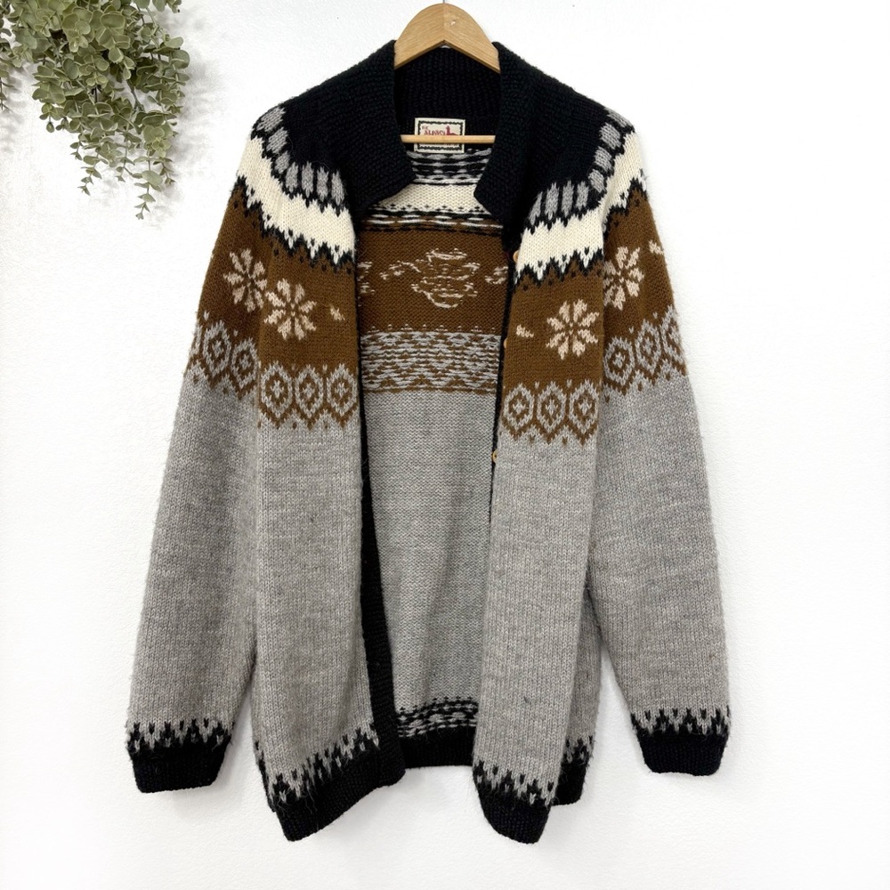 The Alpaca Connection Handmade Vintage Fair Isle Sweater Cardigan